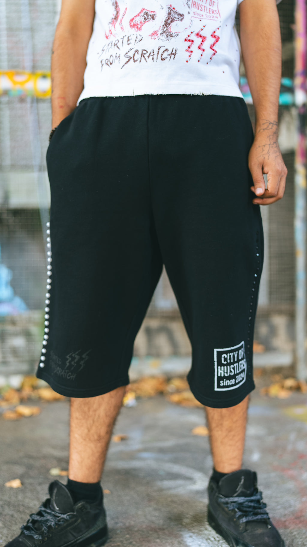 Black/White  PearlStones Statement Shorts
