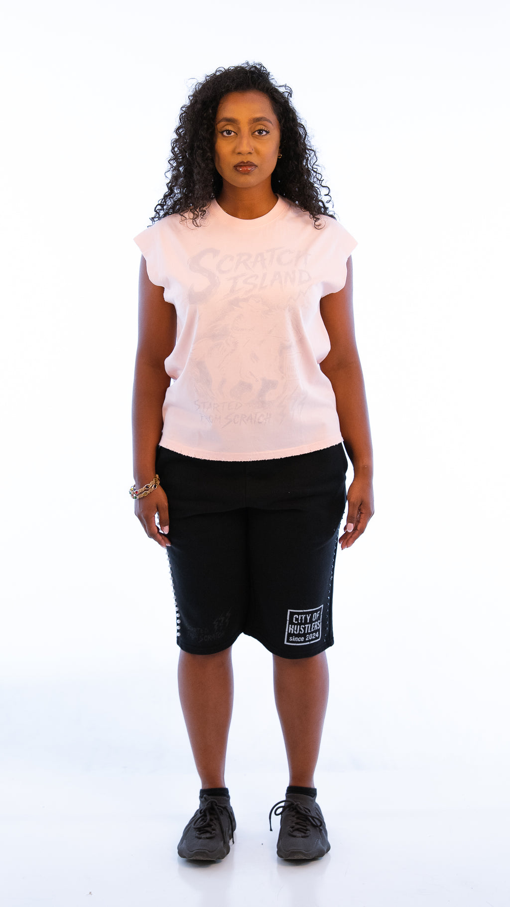 Peach & Off White No Sleeve Tee