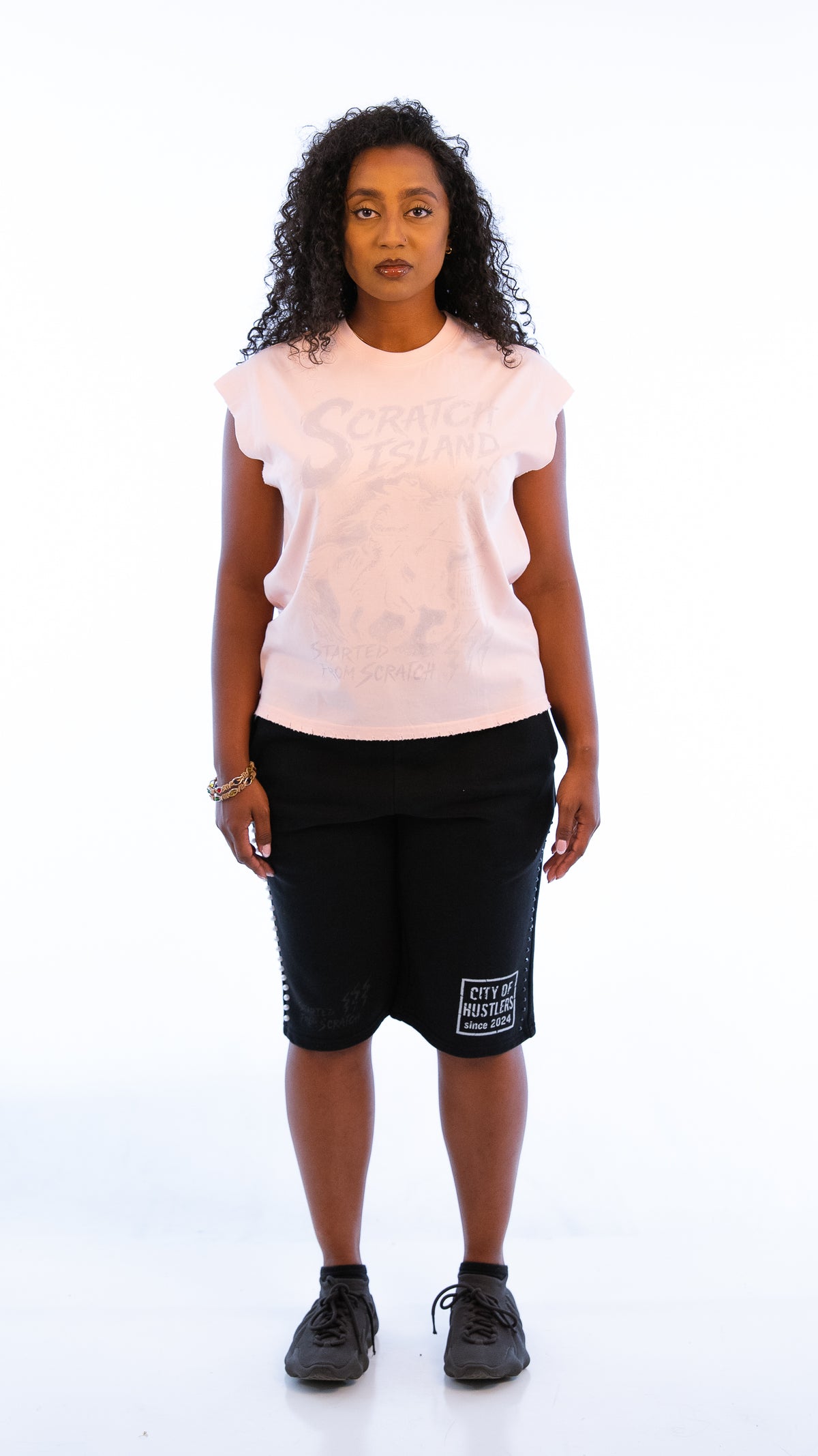 Peach & Off White No Sleeve Tee