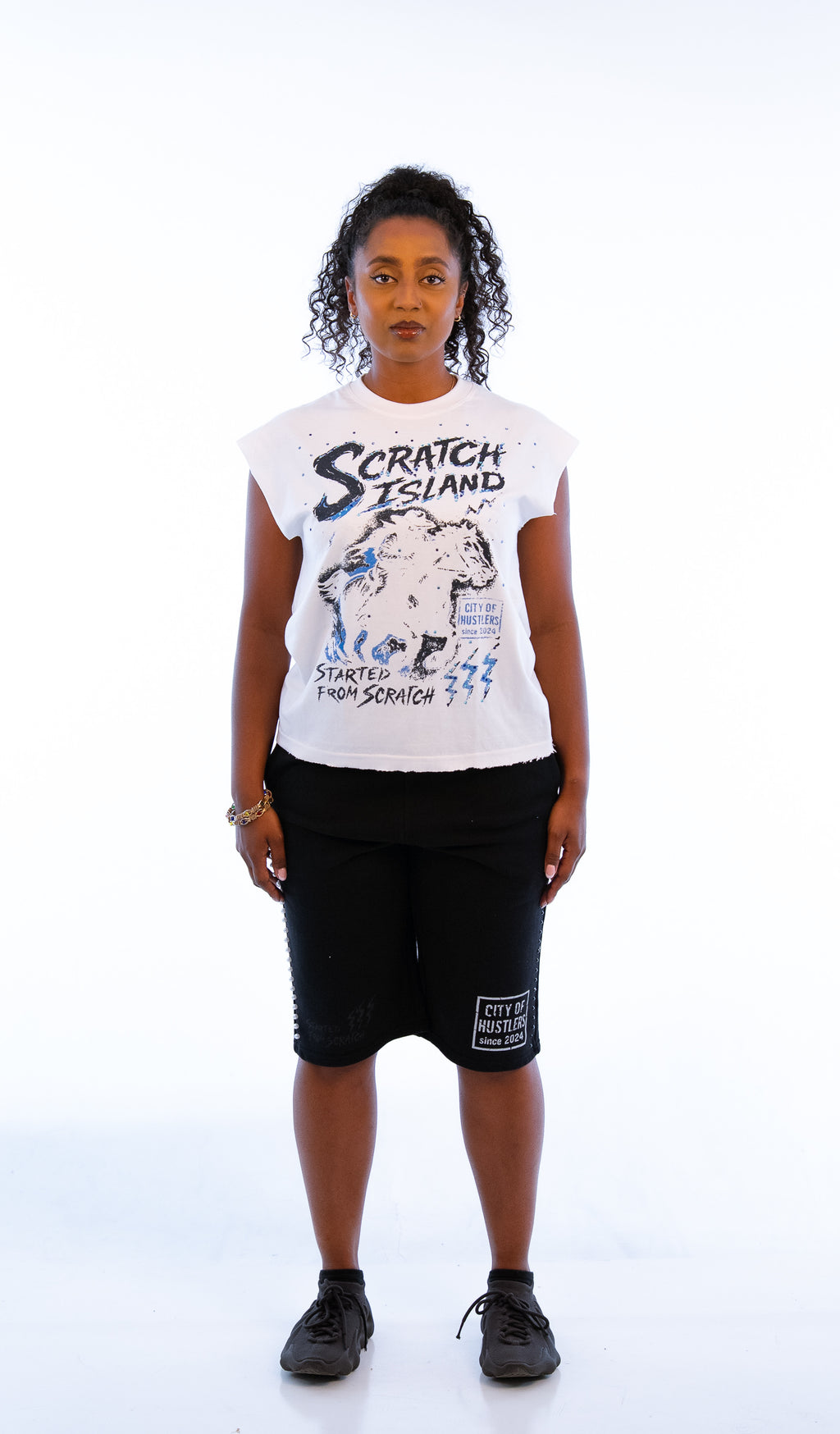 White & Blue Rhinestone Sleeveless Tee