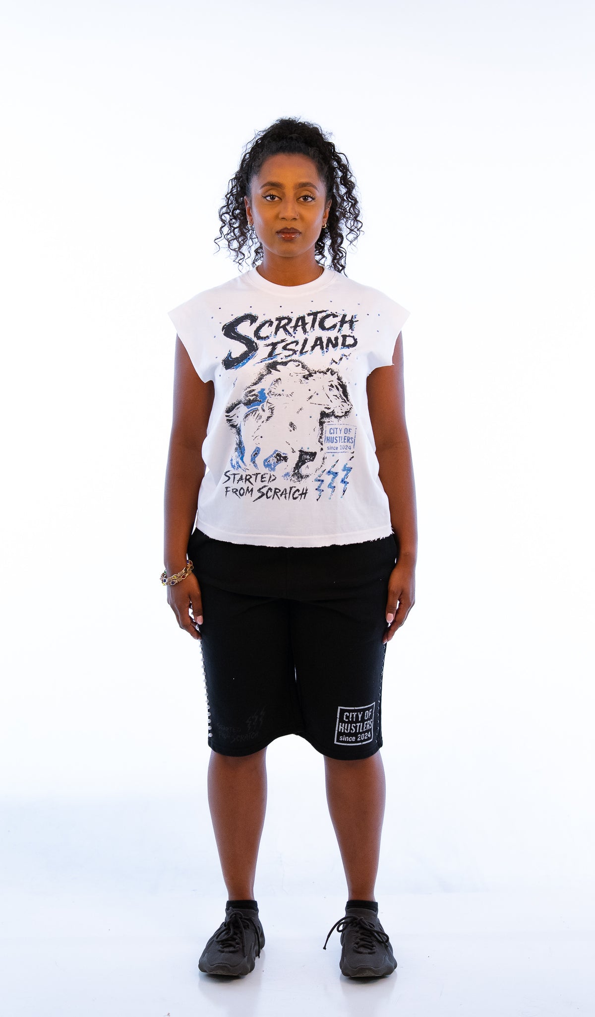 White & Blue Rhinestone Sleeveless Tee
