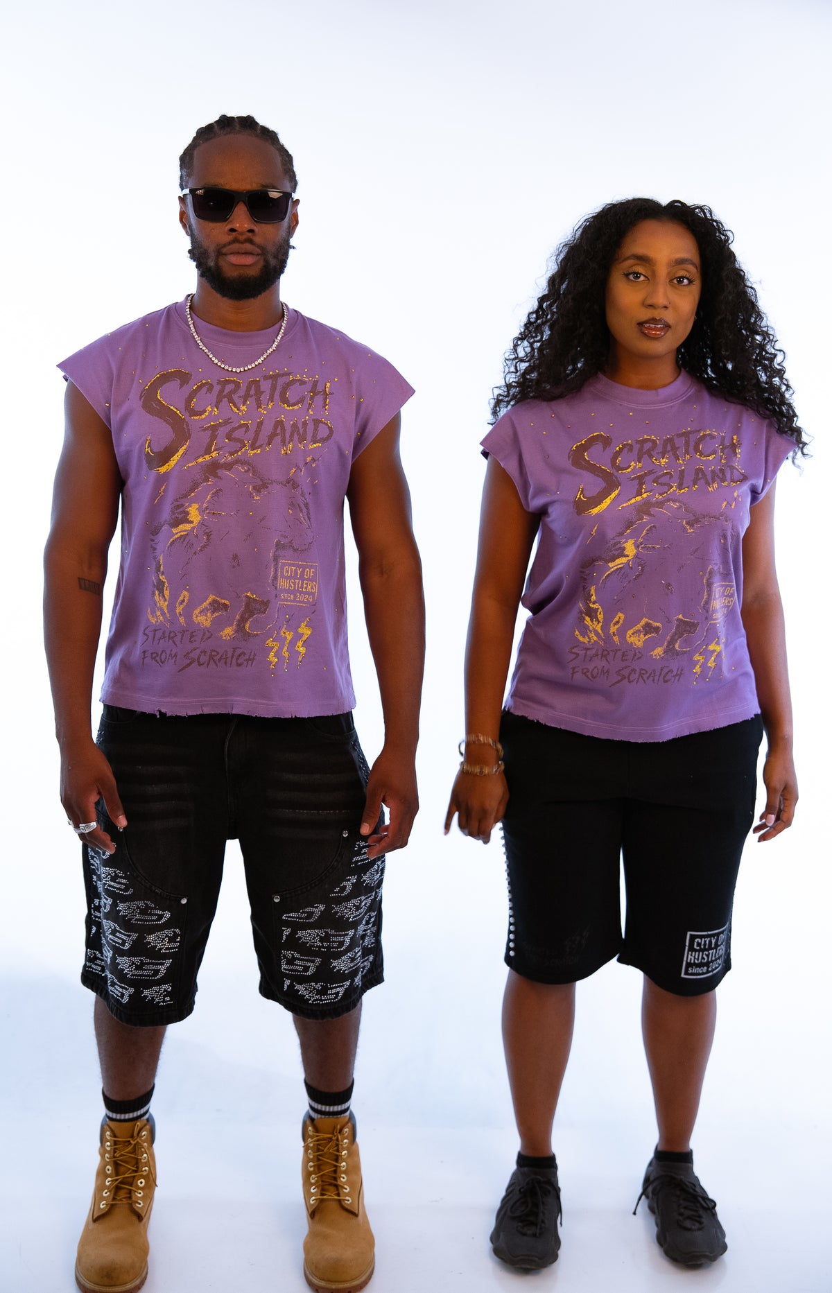 Purple & Yellow Rhinestone Sleeveless Tee