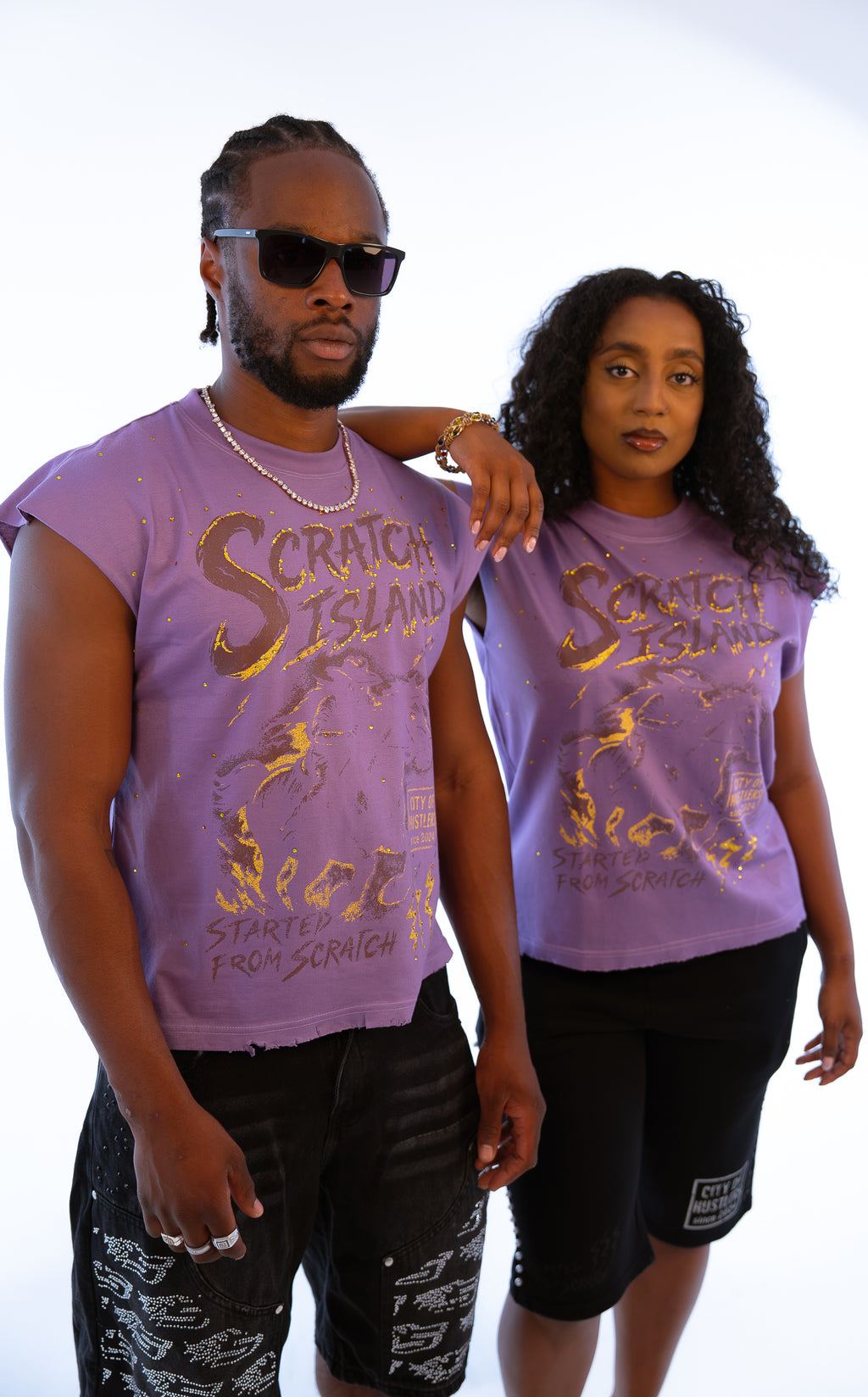 Purple & Yellow Rhinestone Sleeveless Tee