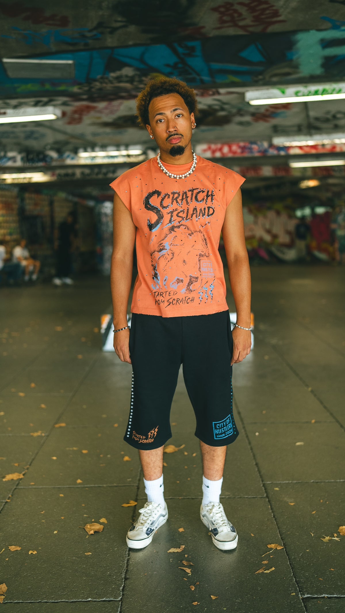 Orange & Blue Rhinestone Sleeveless Tee
