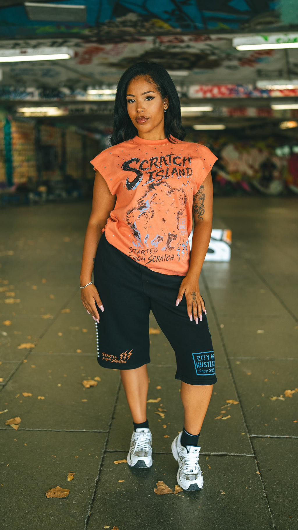 Orange & Blue Rhinestone Sleeveless Tee