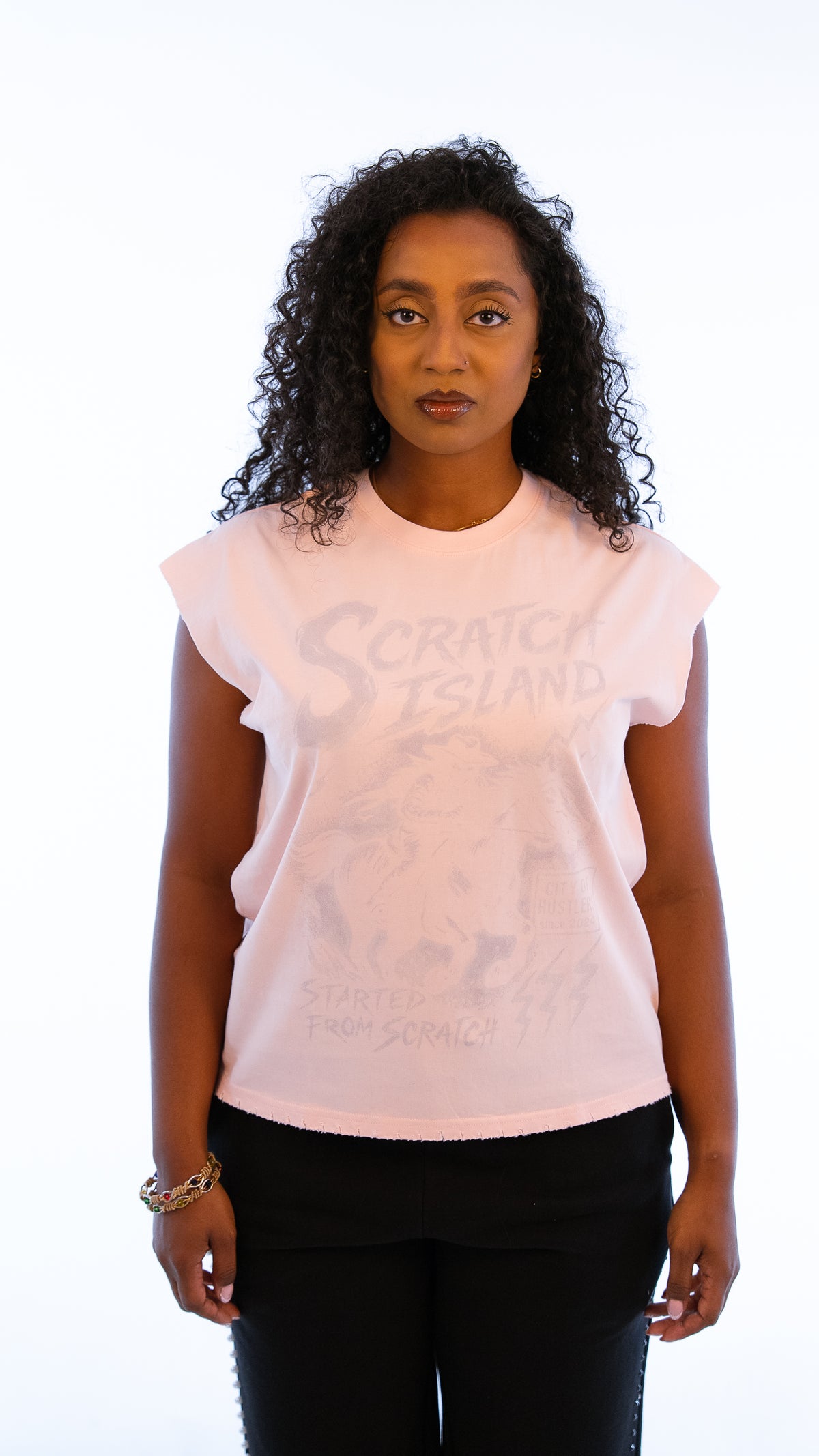 Peach & Off White No Sleeve Tee