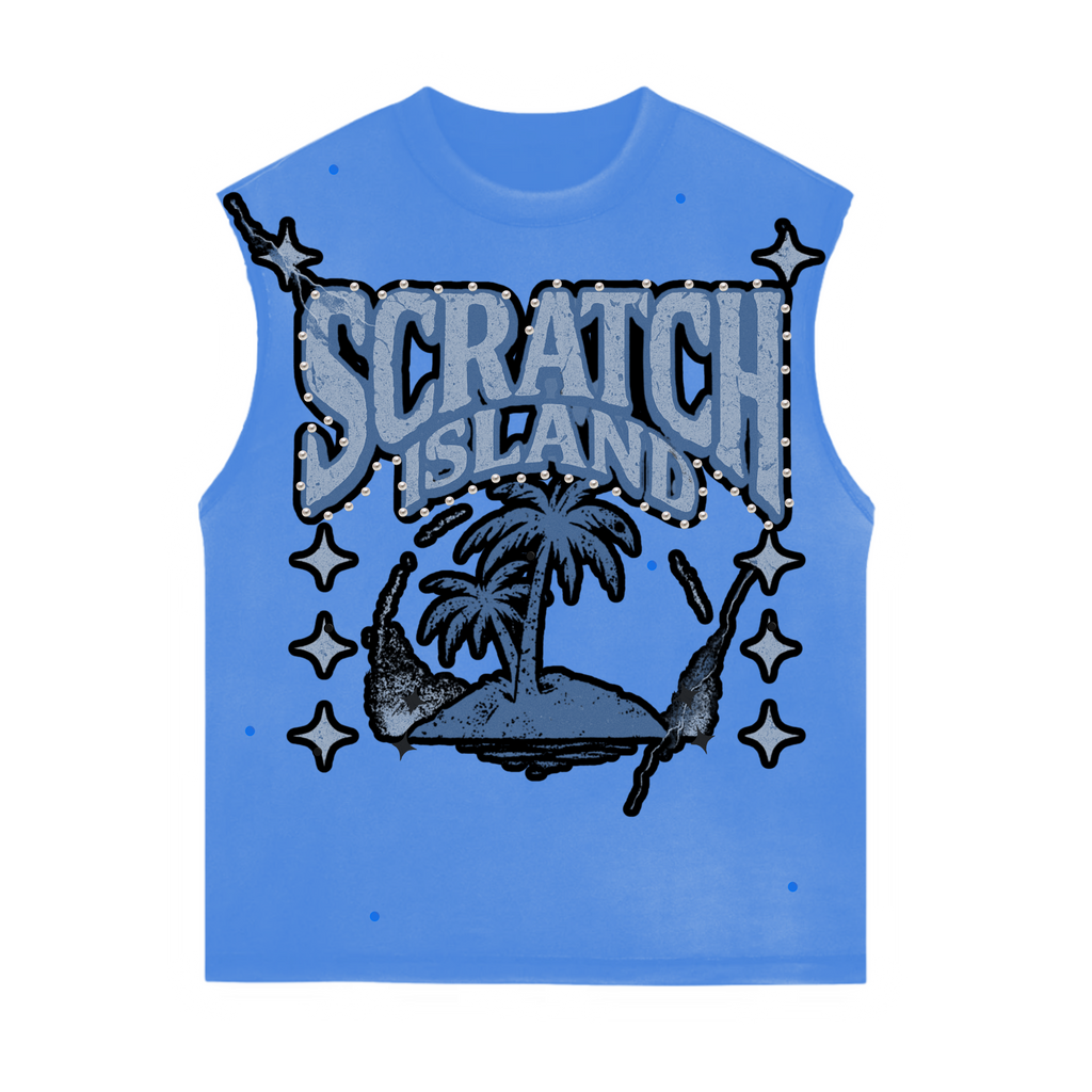 Blue Rhinestone & Pearl Sleeveless Tee