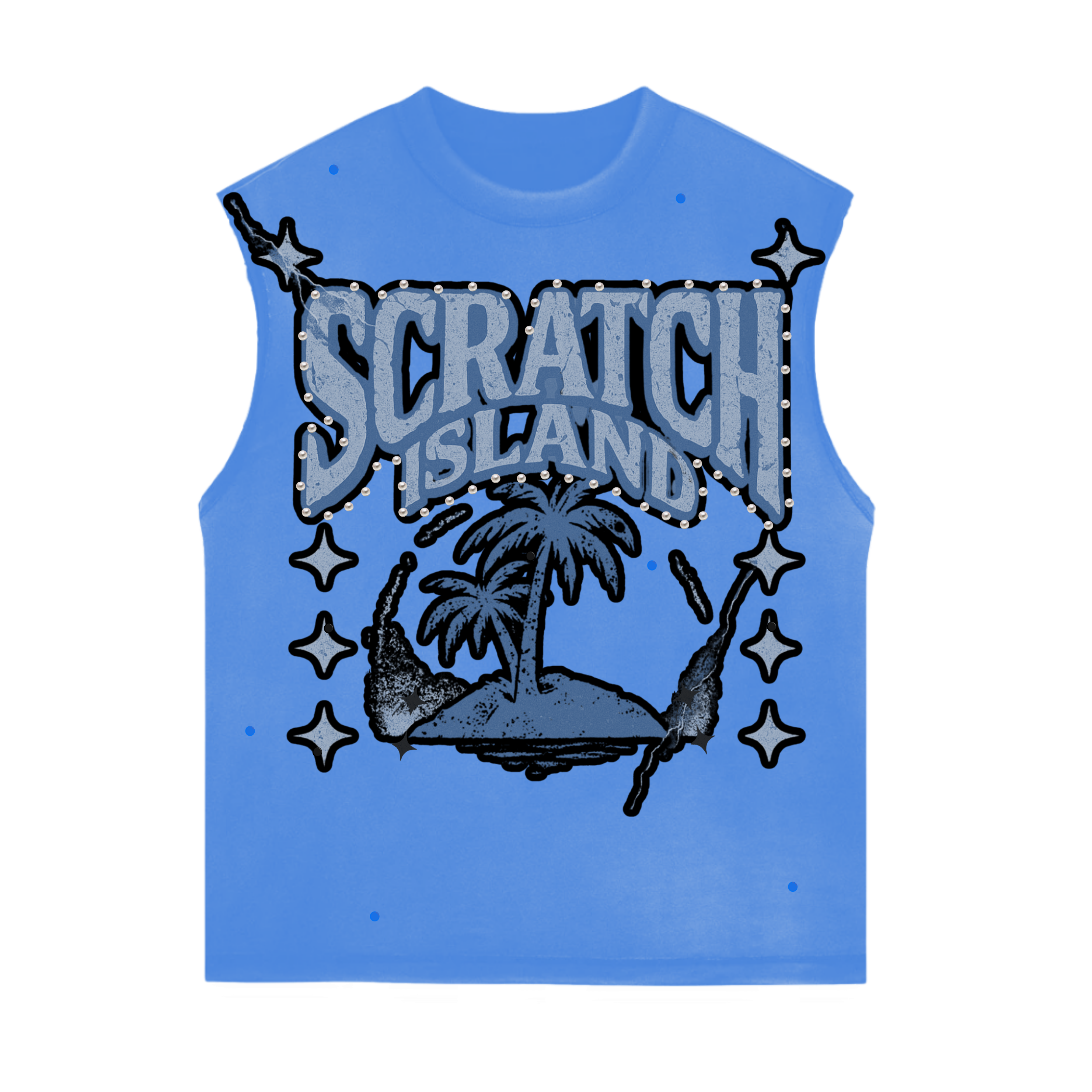 Blue Rhinestone & Pearl Sleeveless Tee