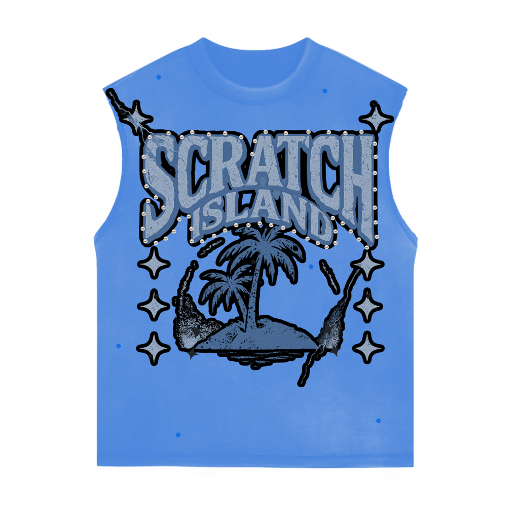Blue Rhinestone & Pearl Sleeveless Tee