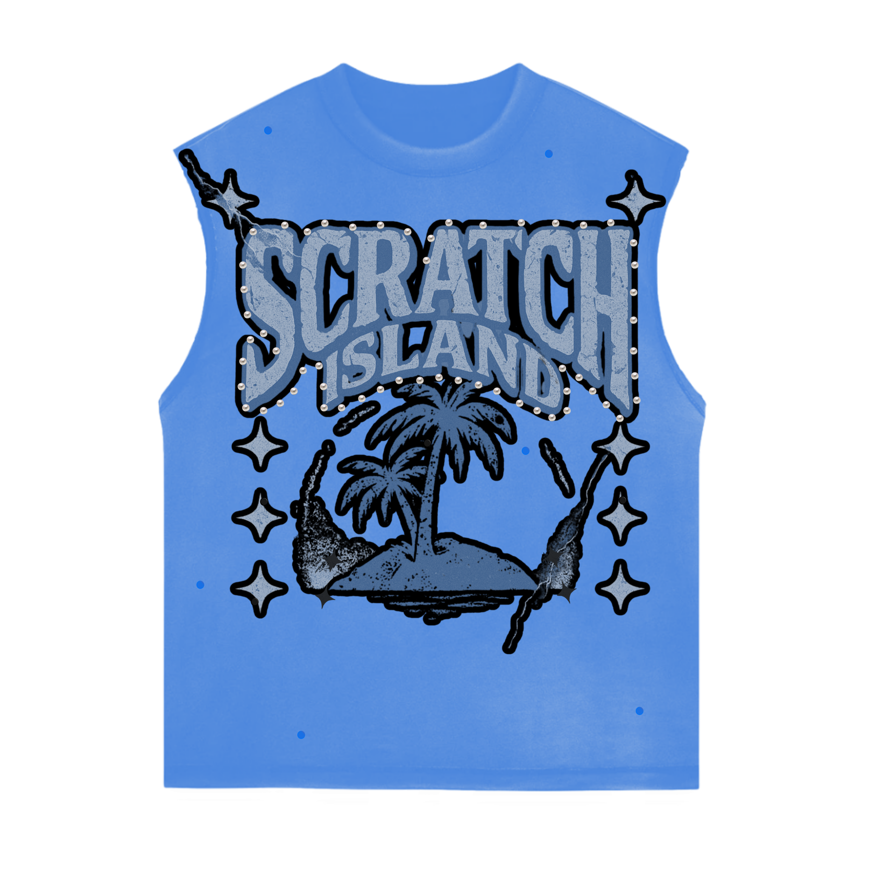 Blue Rhinestone & Pearl Sleeveless Tee