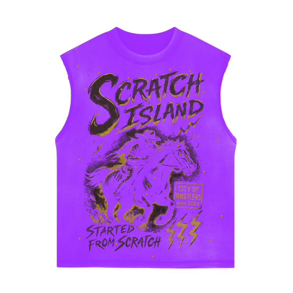 Purple & Yellow Rhinestone Sleeveless Tee