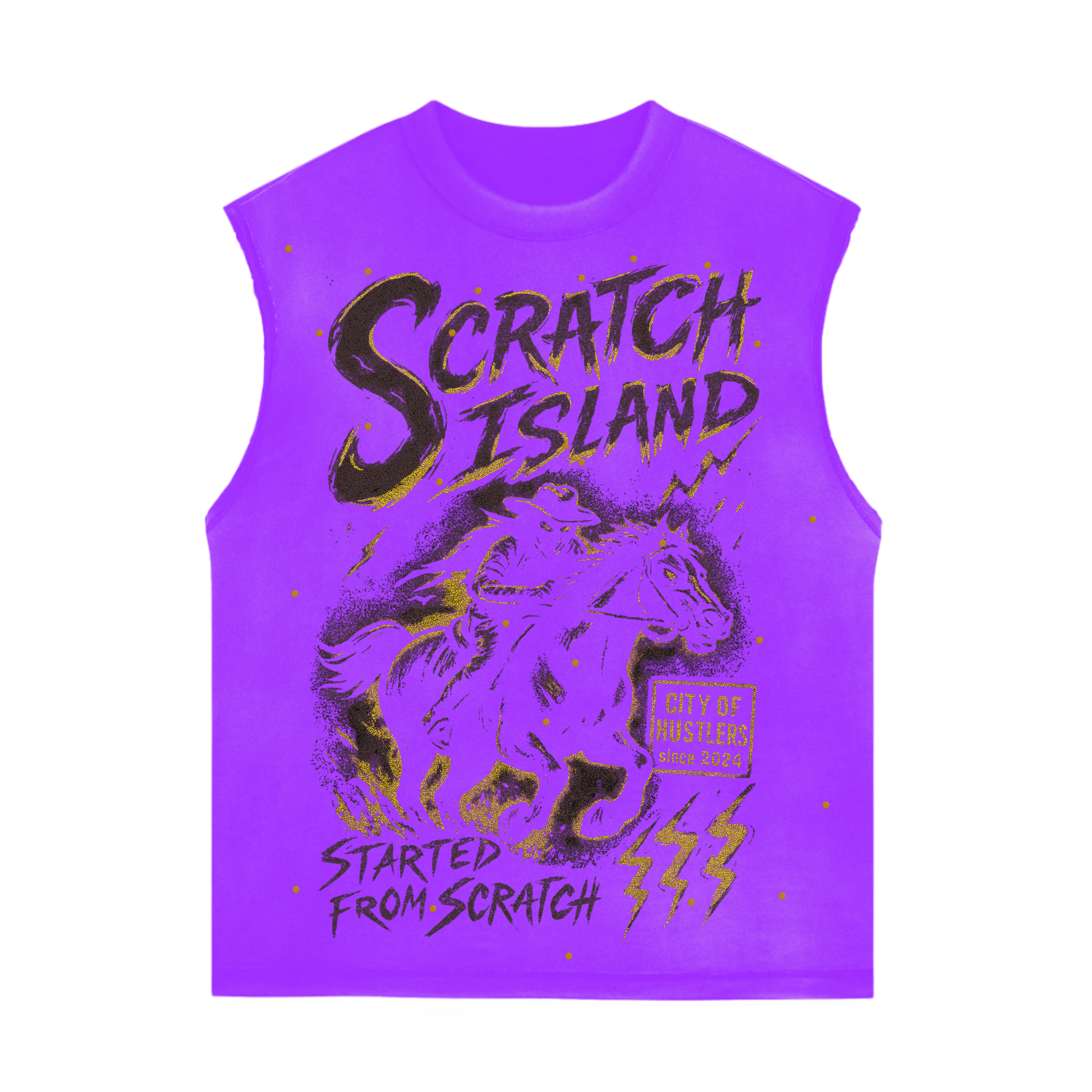 Purple & Yellow Rhinestone Sleeveless Tee