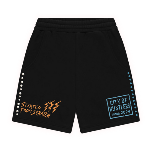 Black Orange/Blue PearlStone Statement Shorts