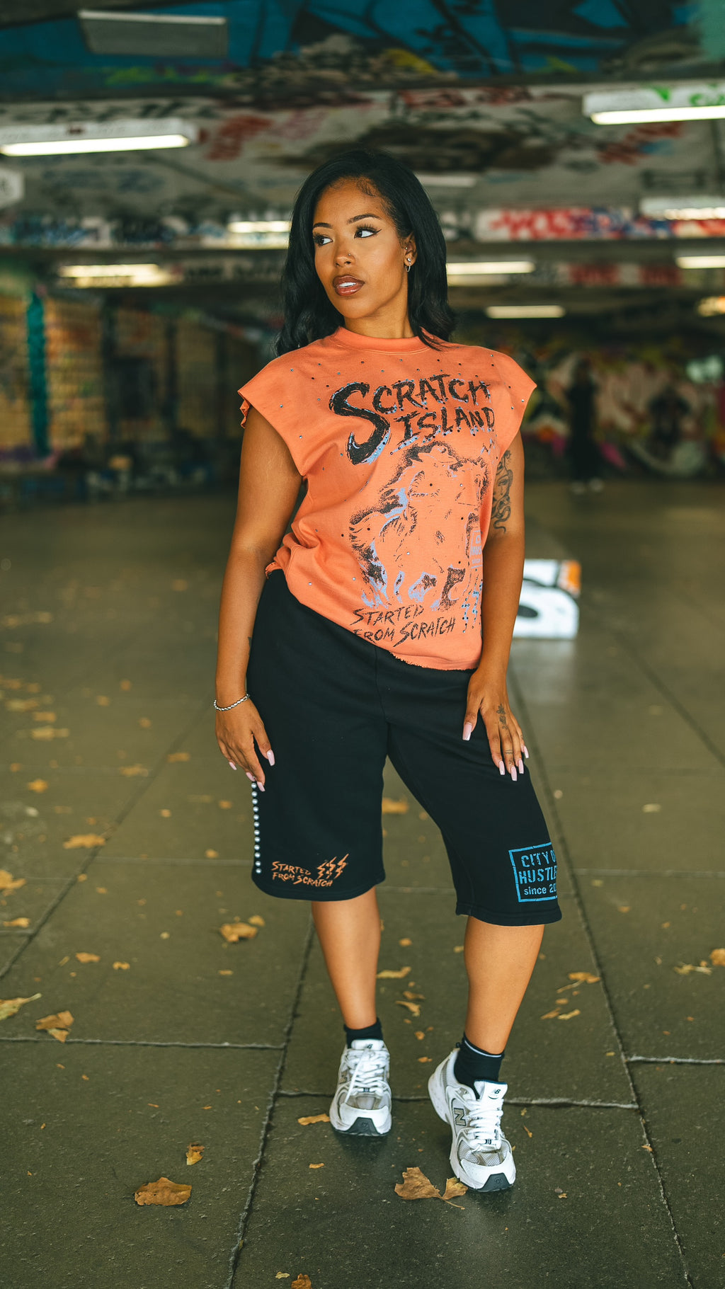 Orange & Blue Rhinestone Sleeveless Tee