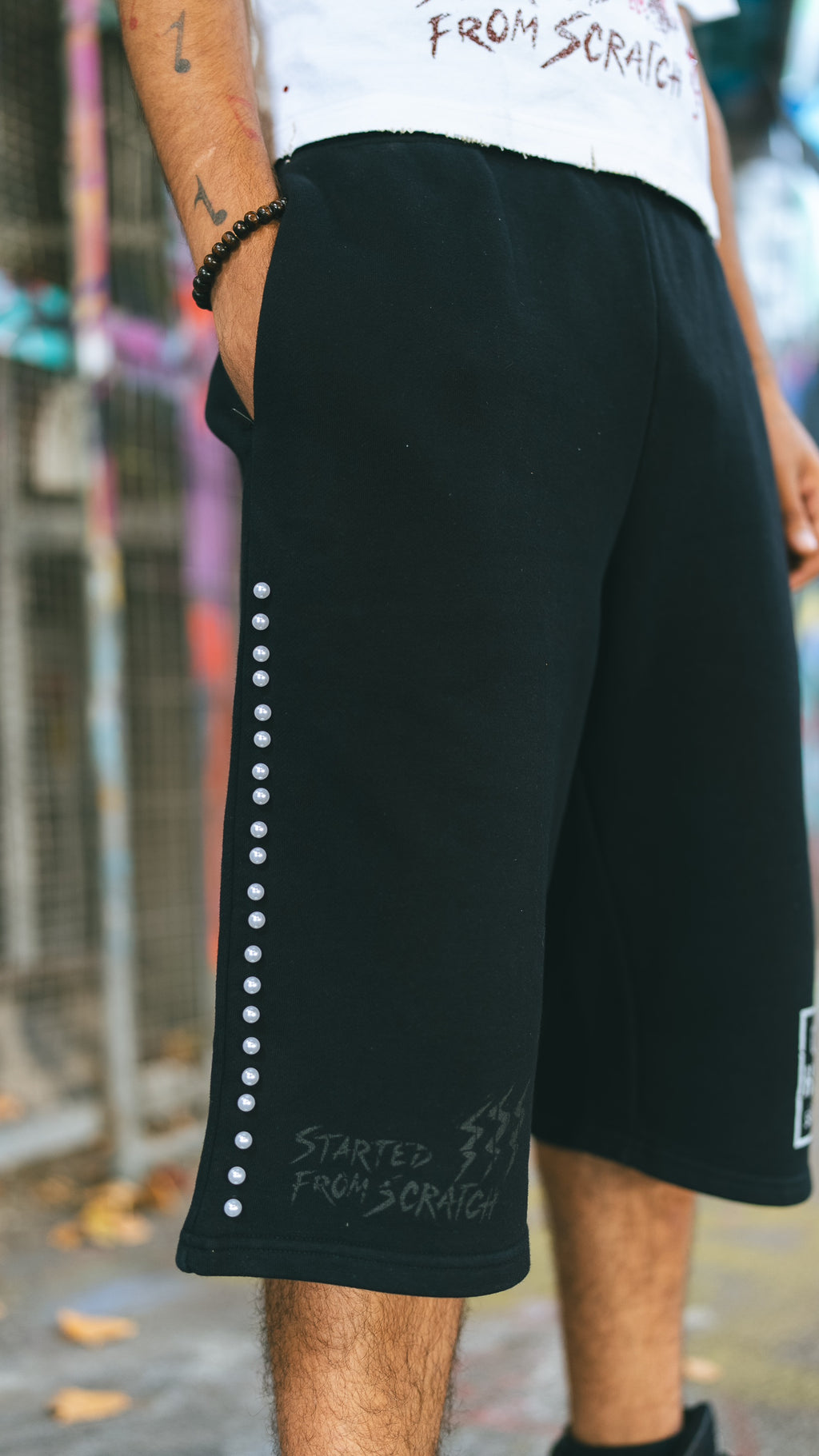 Black/White  PearlStones Statement Shorts