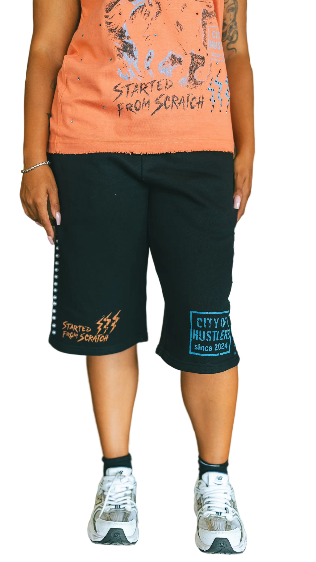 Black Orange/Blue PearlStone Statement Shorts