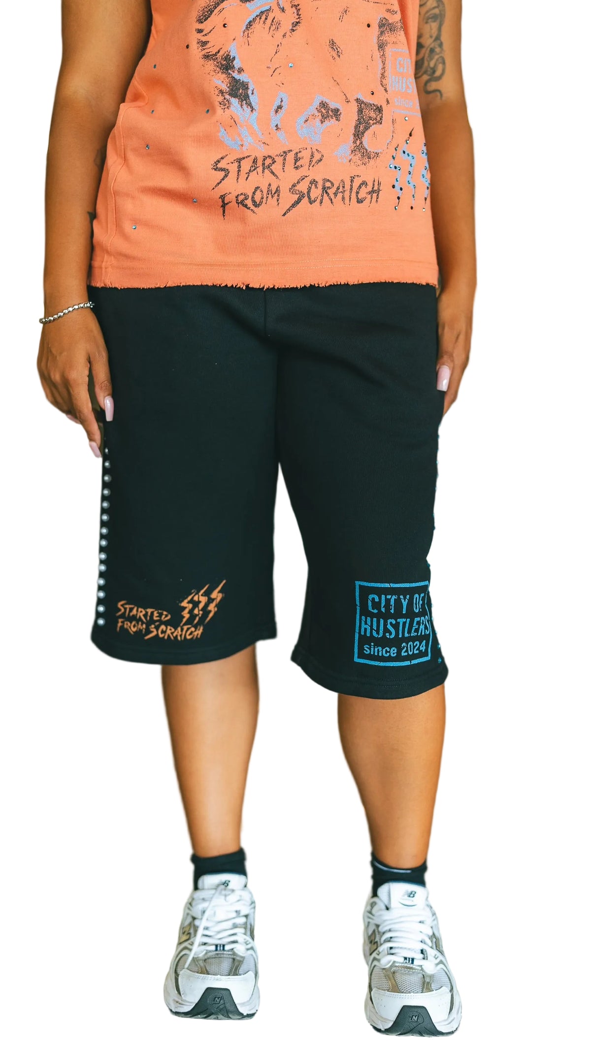 Black Orange/Blue PearlStone Statement Shorts
