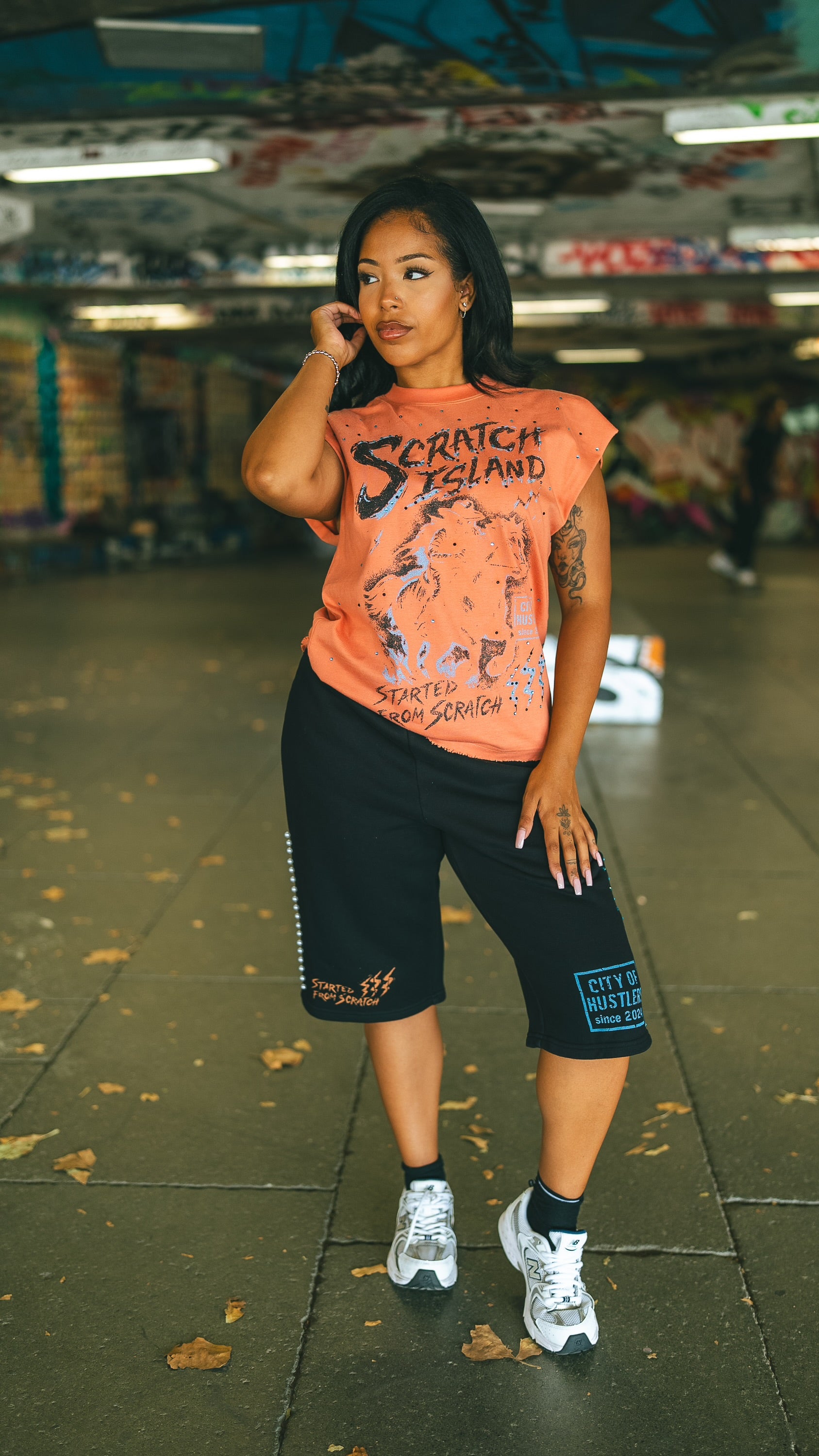 Orange & Blue Rhinestone Sleeveless Tee