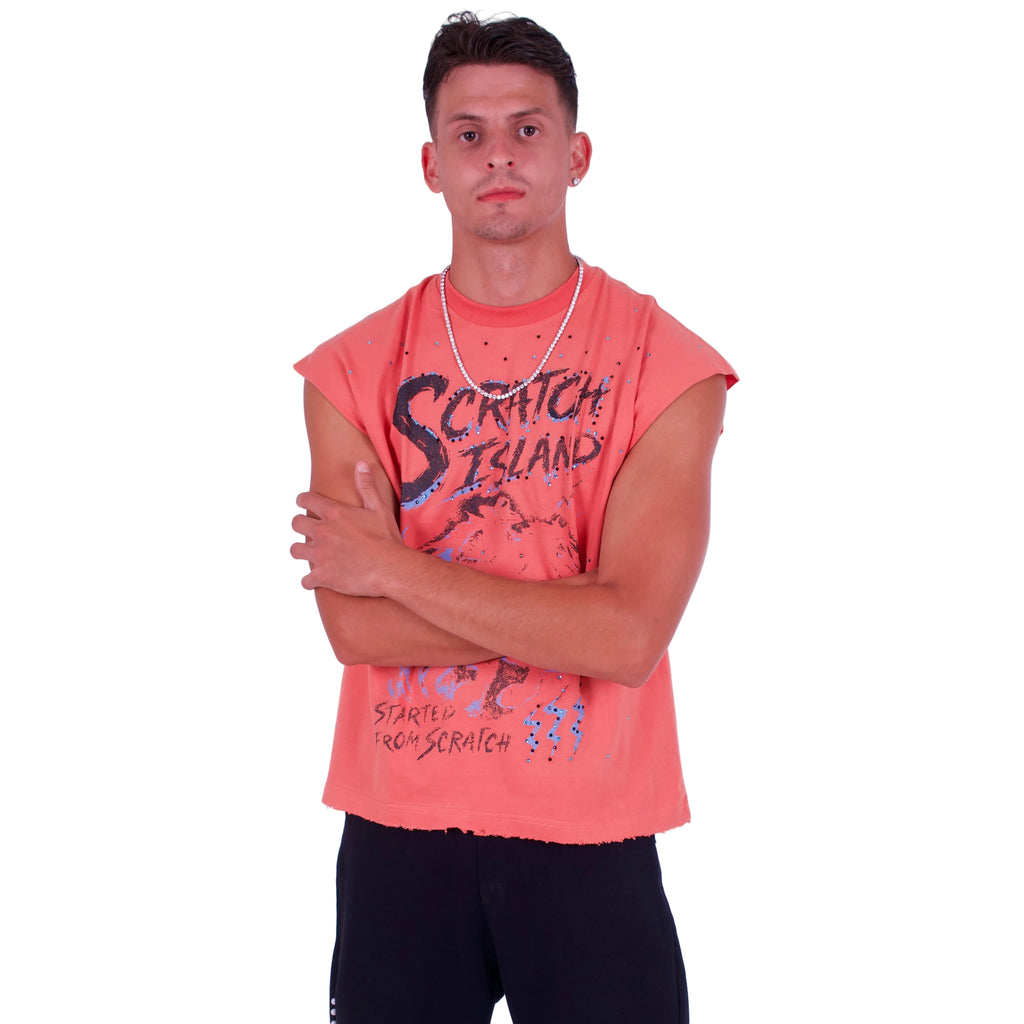 Orange & Blue Rhinestone Sleeveless Tee
