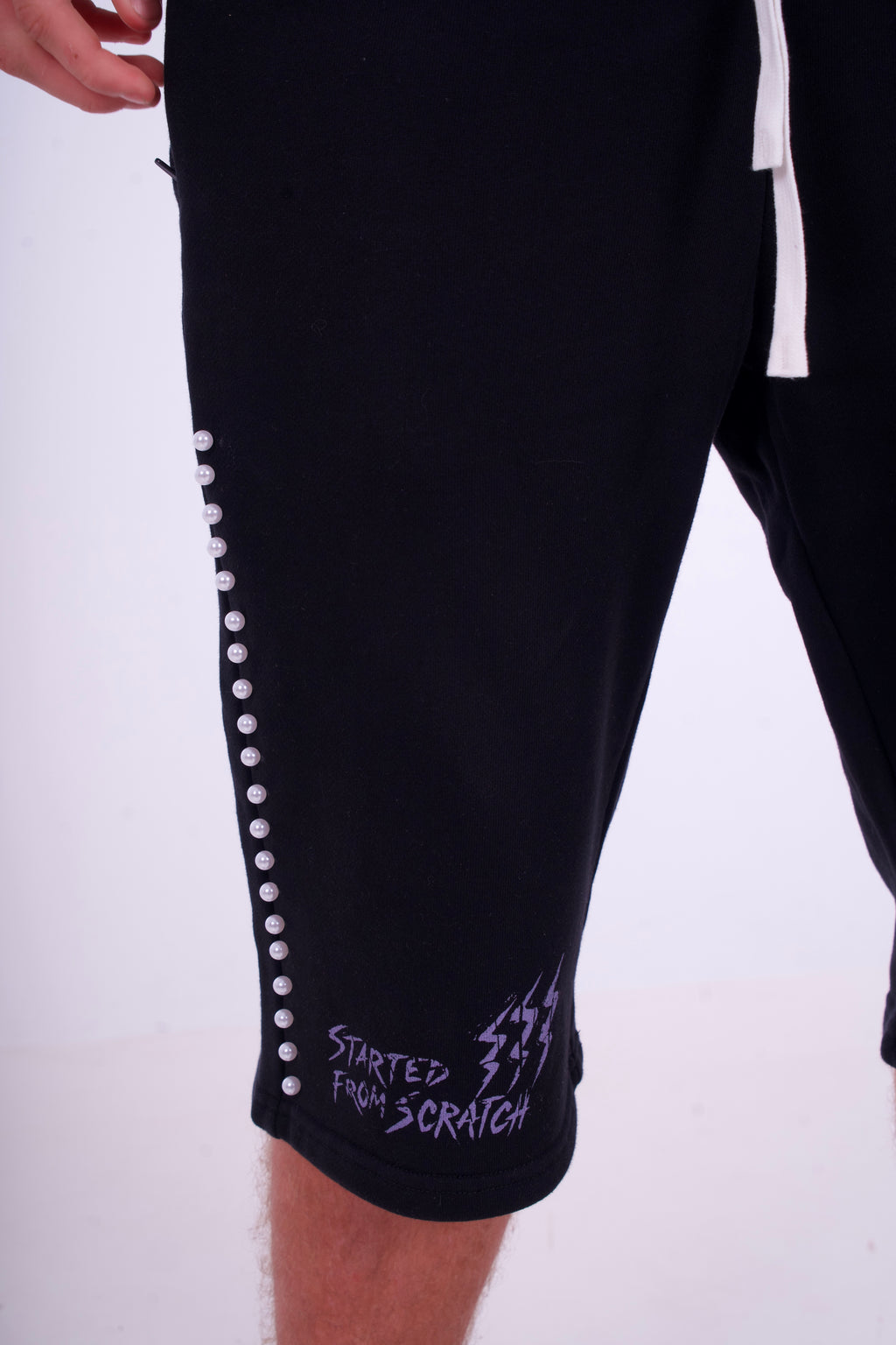 Black Purple/Gold PearlStones Statement Shorts