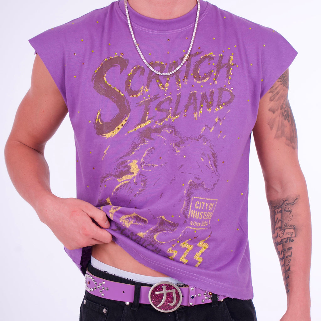 Purple & Yellow Rhinestone Sleeveless Tee