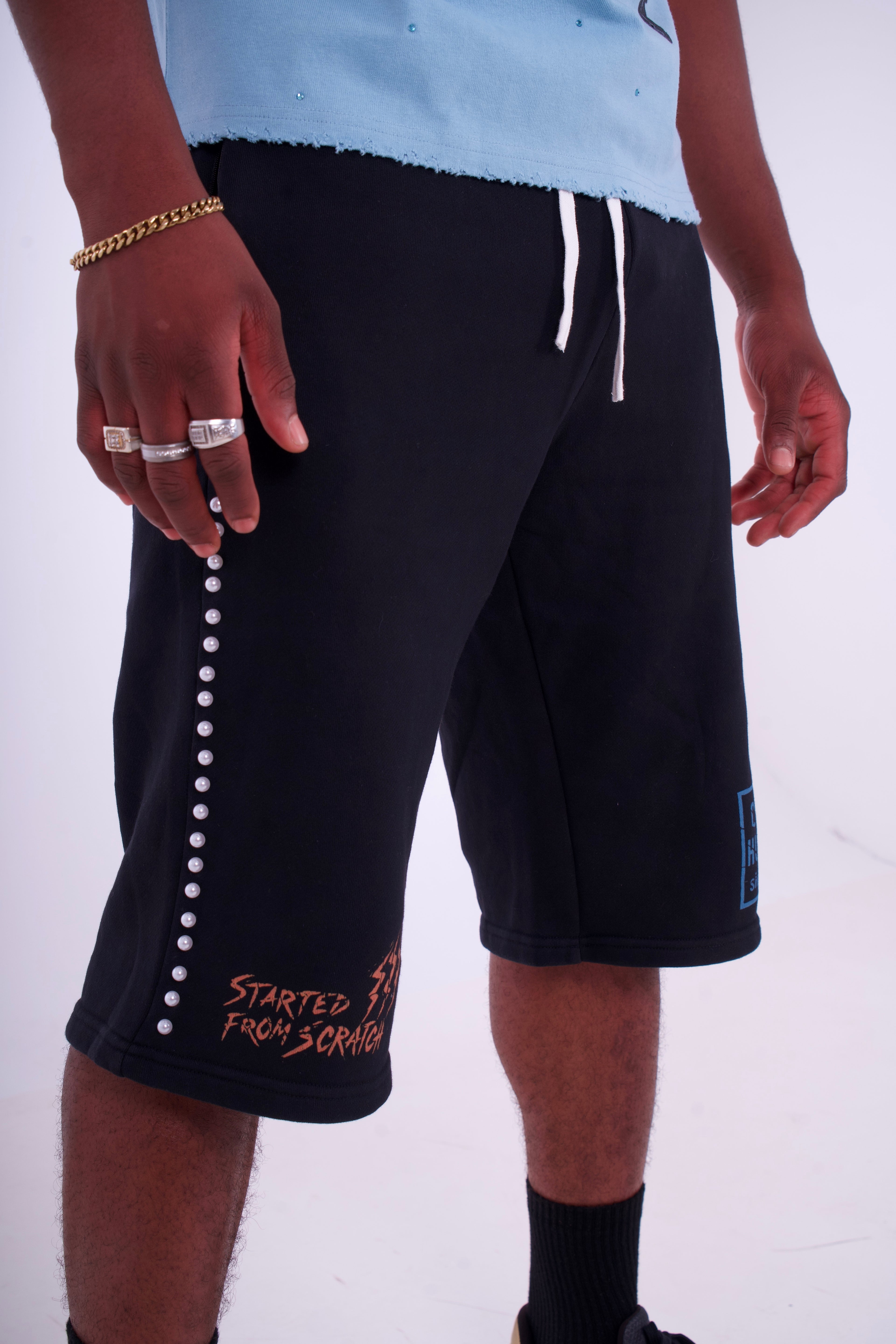 Black Orange/Blue PearlStone Statement Shorts