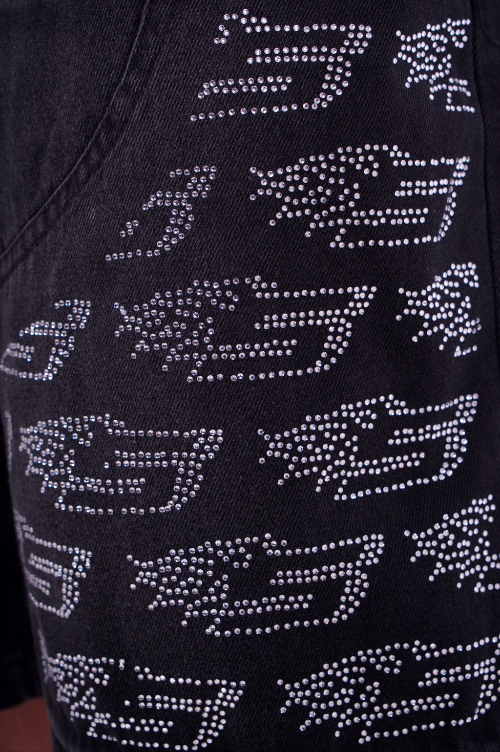 Black Denim Jorts - White Rhinestone