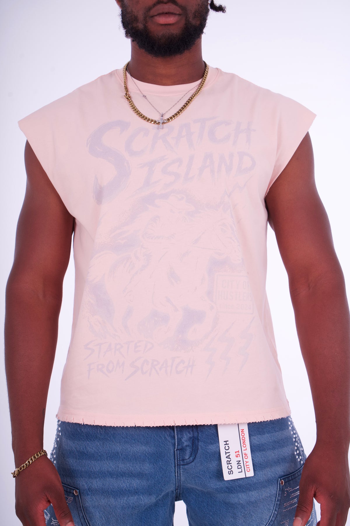 Peach & Off White No Sleeve Tee