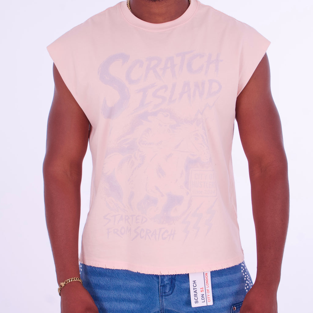Peach & Off White No Sleeve Tee