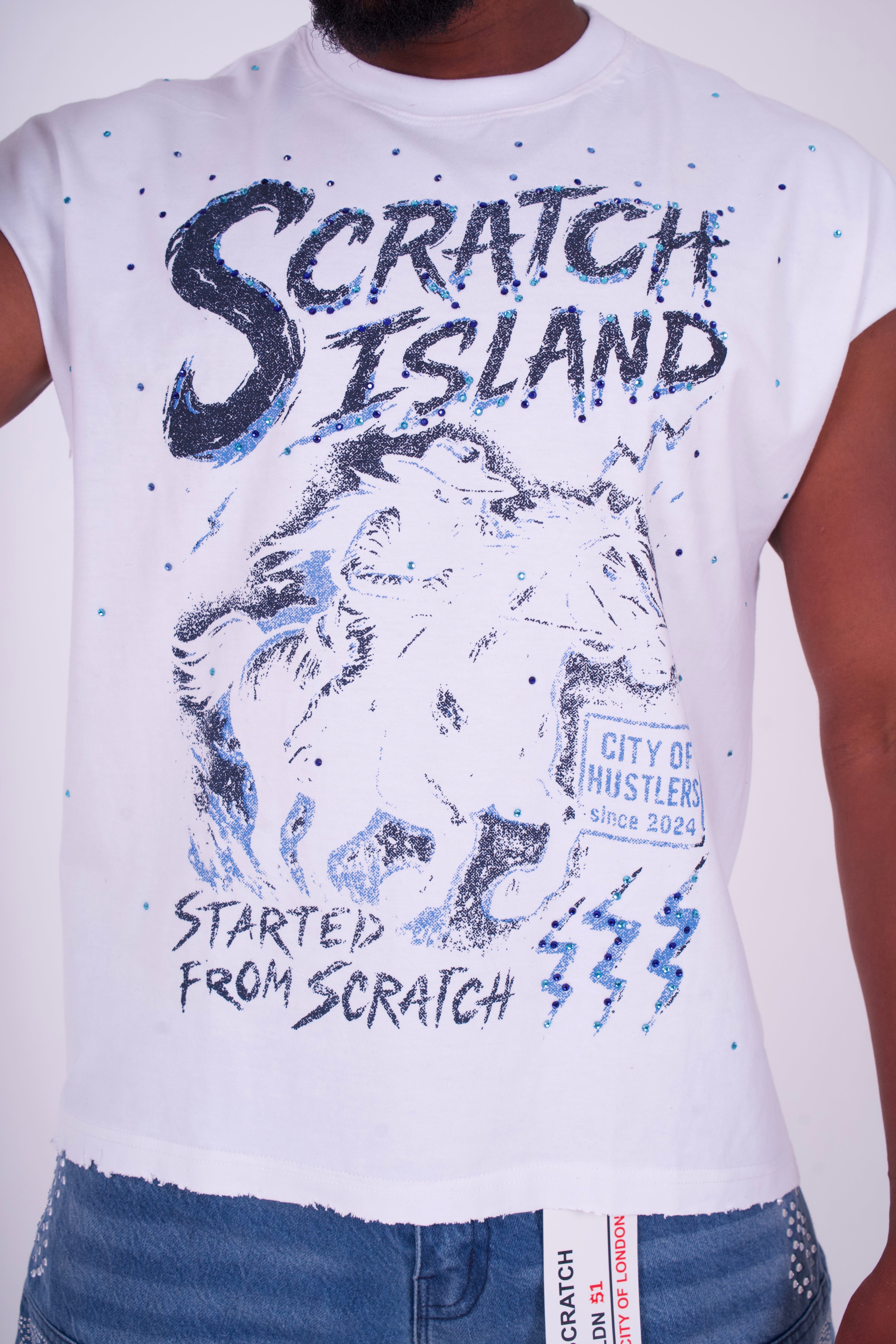White & Blue Rhinestone Sleeveless Tee