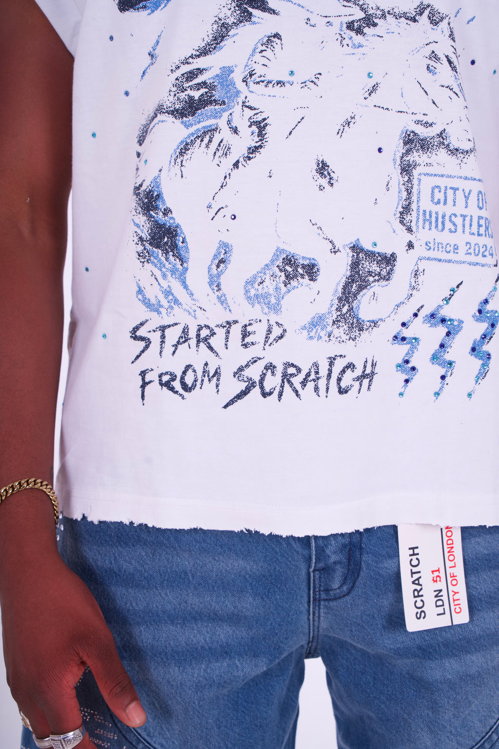 White & Blue Rhinestone Sleeveless Tee