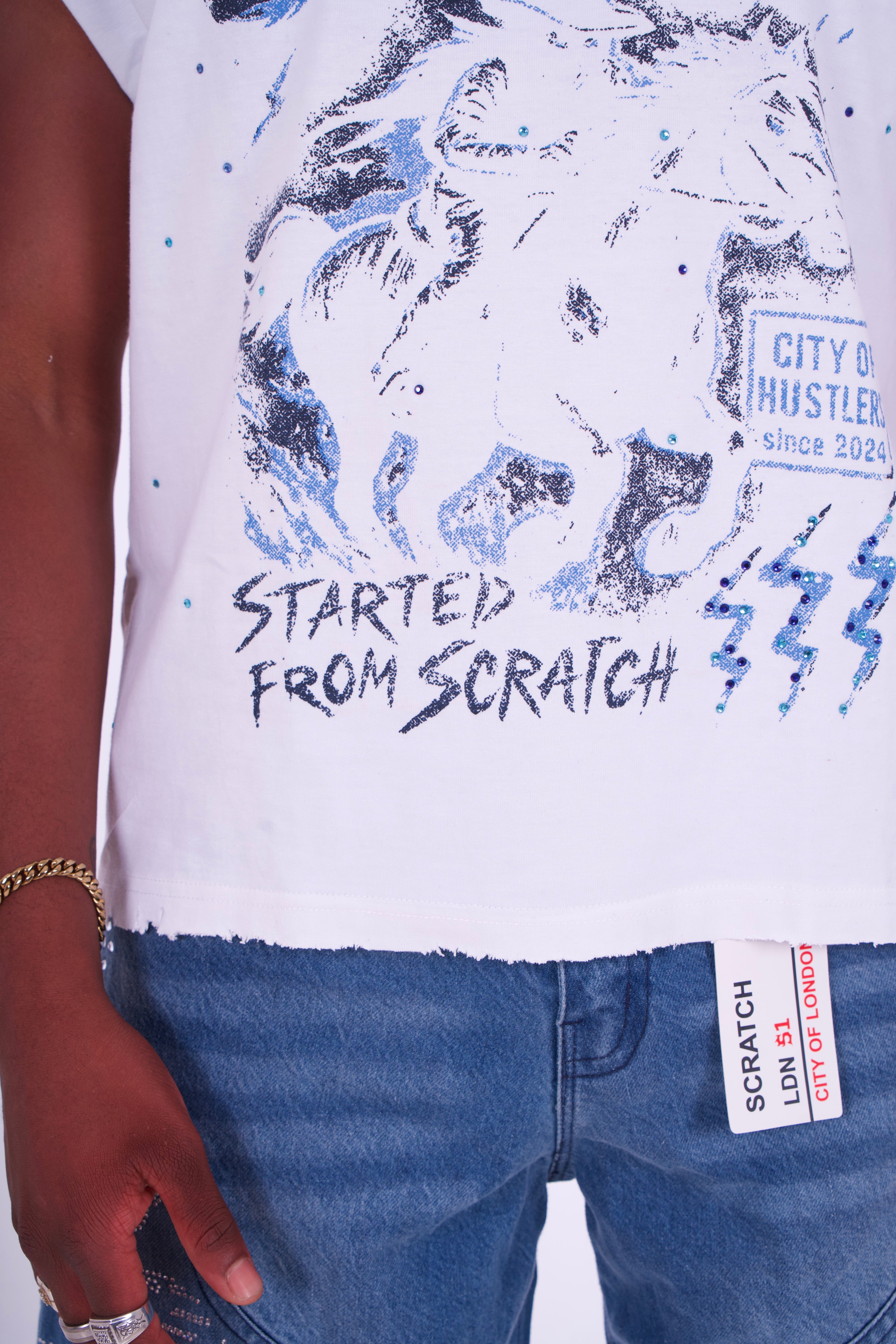 White & Blue Rhinestone Sleeveless Tee