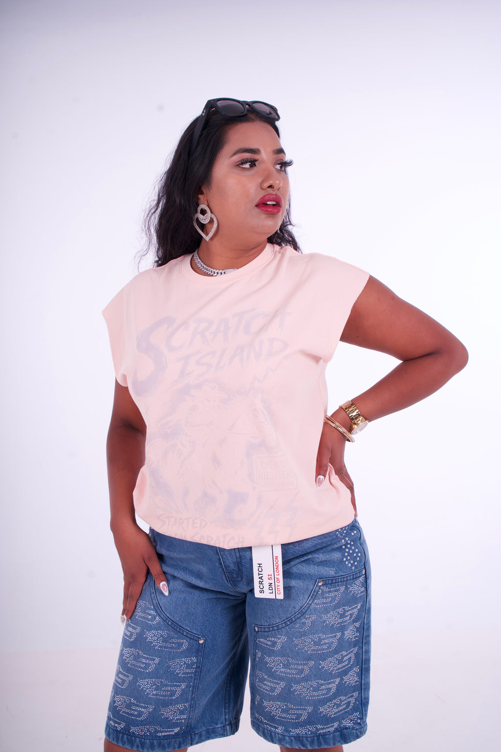 Peach & Off White No Sleeve Tee