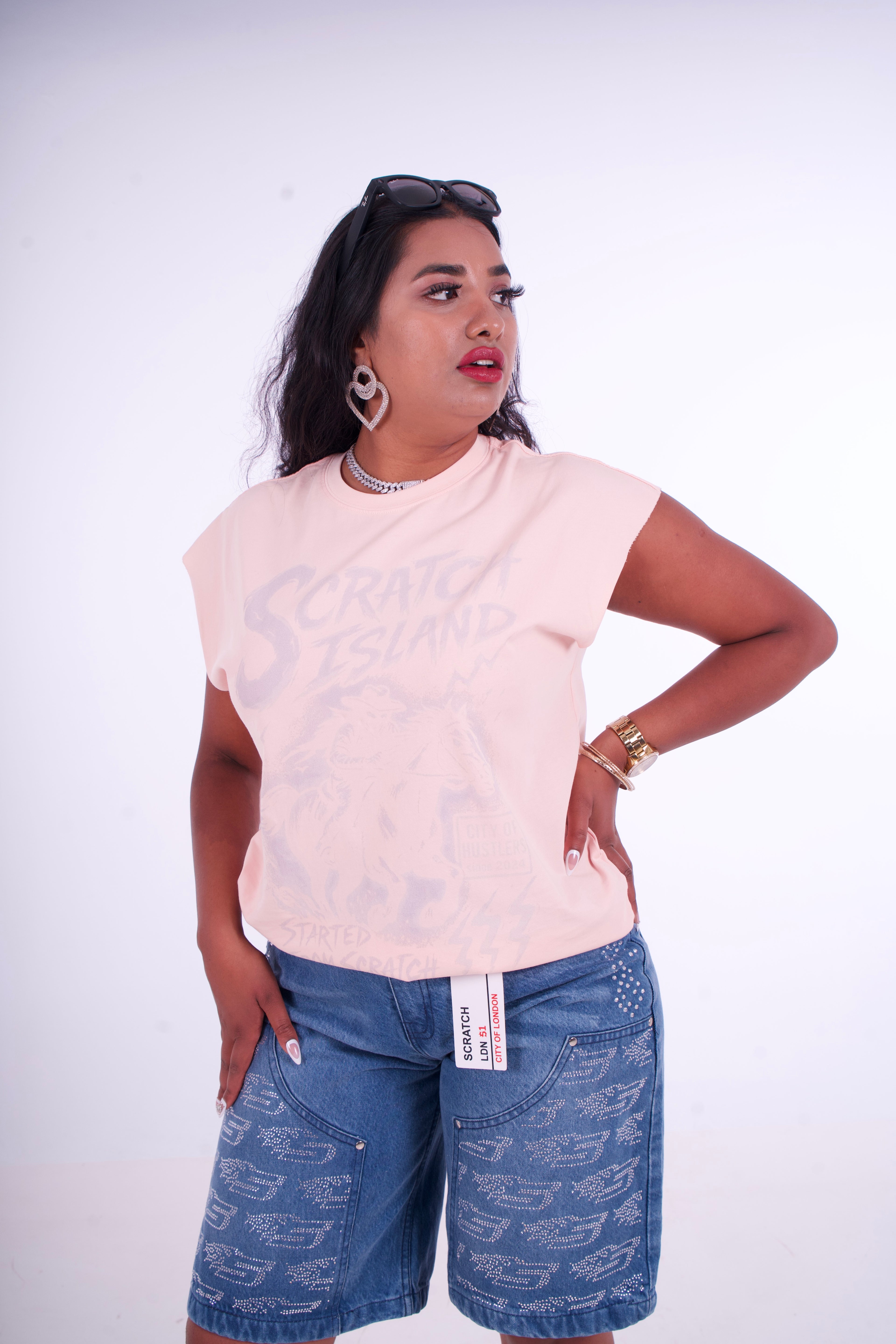 Peach & Off White No Sleeve Tee