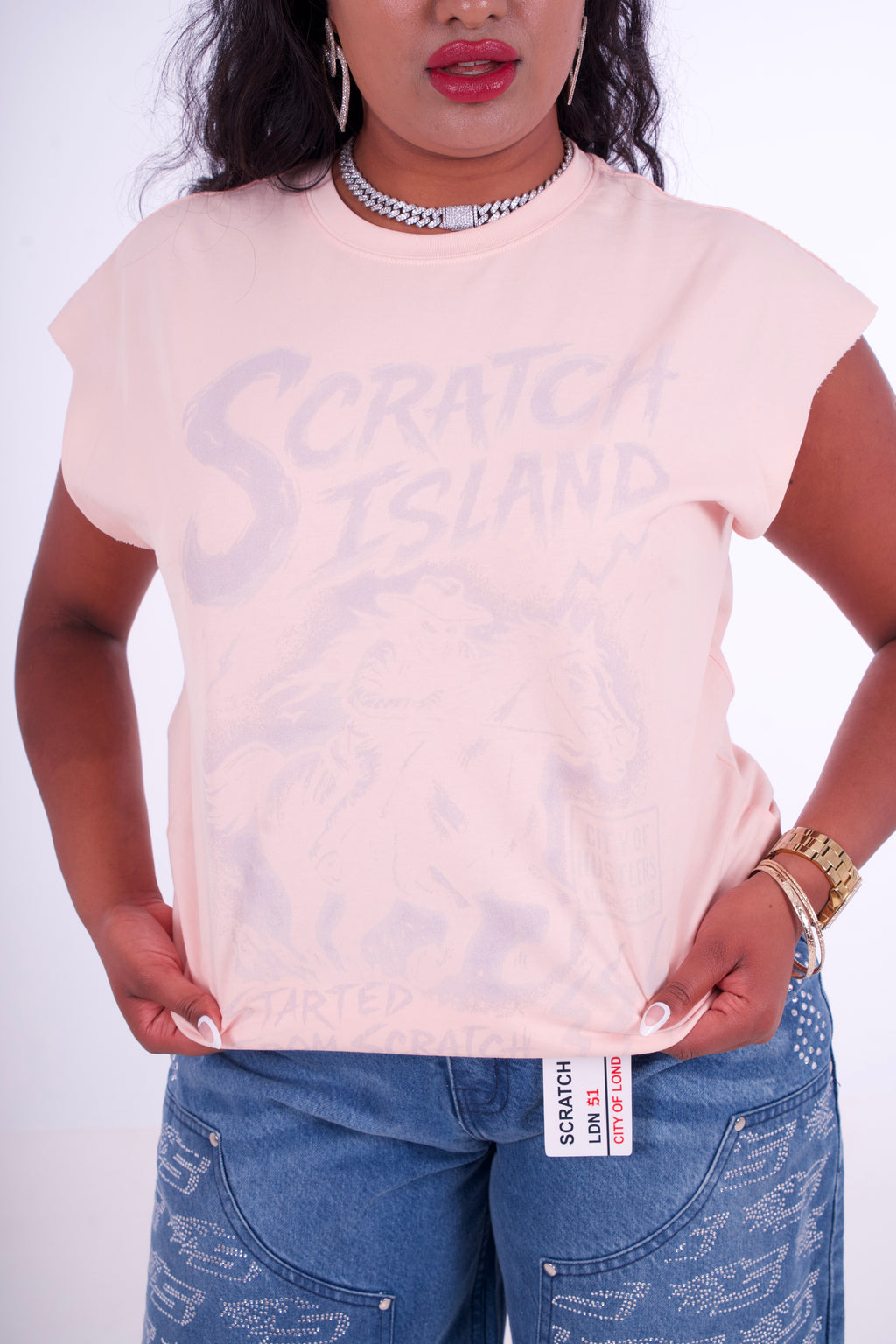 Peach & Off White No Sleeve Tee