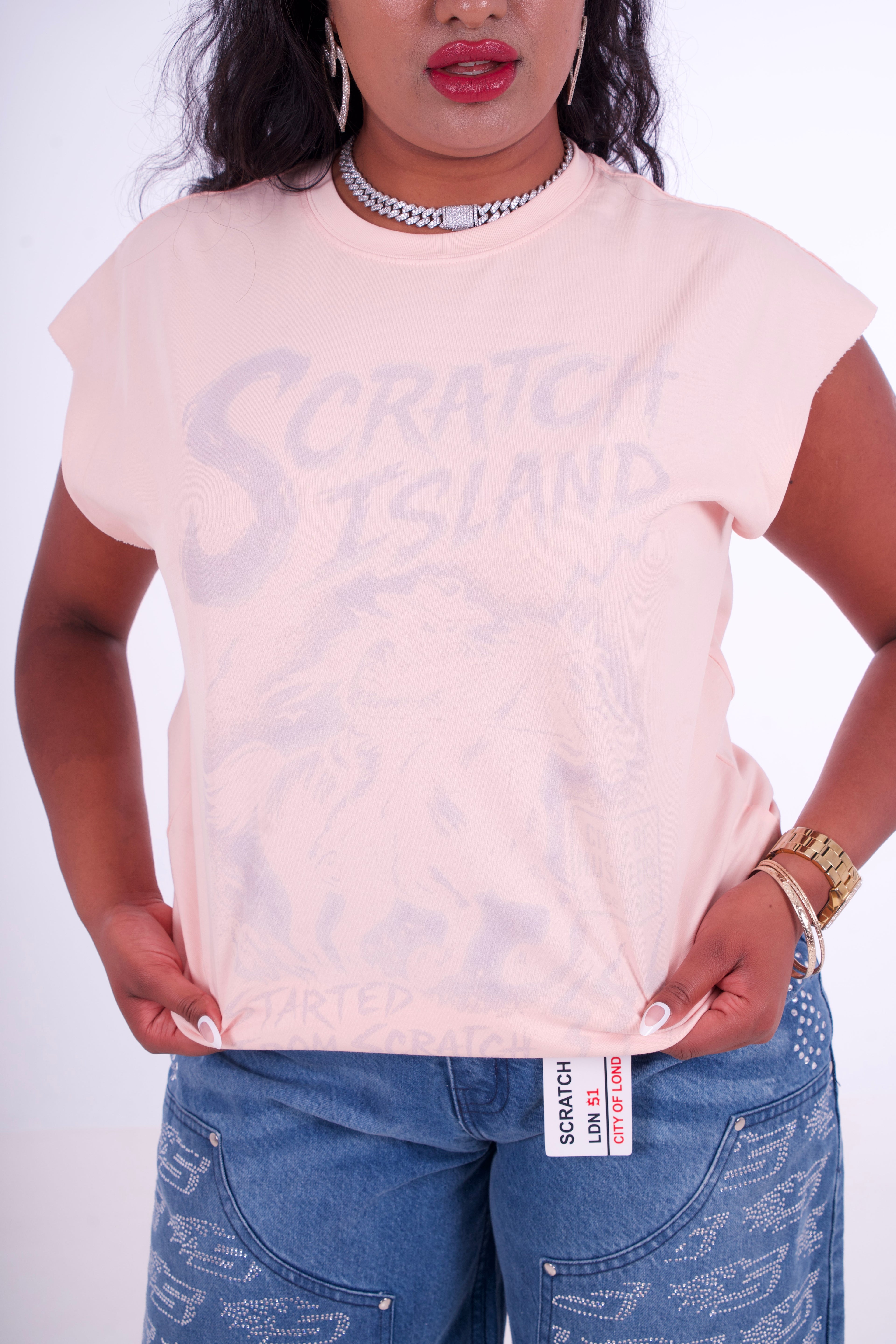 Peach & Off White No Sleeve Tee