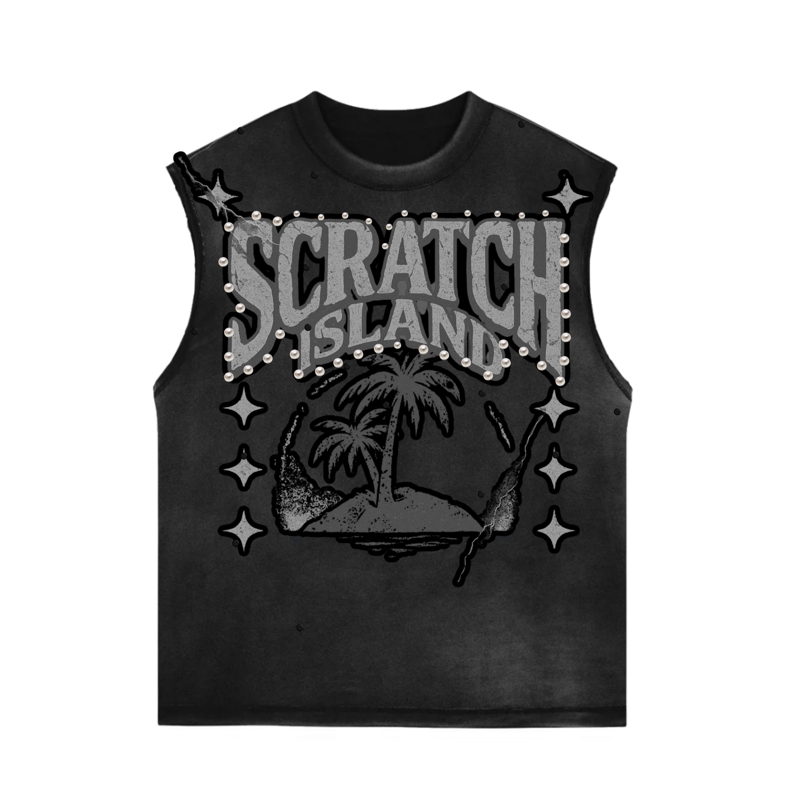 Black Rhinestone & Pearl Sleeveless Tee